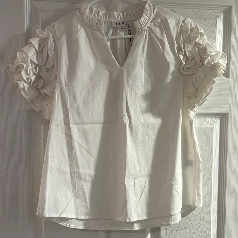 Ruffled Short Sleeve Blouse - White